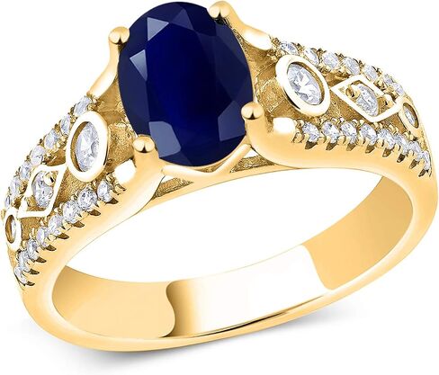18K Yellow Gold Plated Silver Gemstone Birthstone Ring for Women | Oval 8X6MM with Round Accents | Intricate Milgrain and Filigree Detail | Fine Jewelry for Engagement Wedding Anniversary | Sizes 5-9 in Saudi Arabia