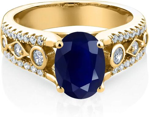 18K Yellow Gold Plated Silver Gemstone Birthstone Ring for Women | Oval 8X6MM with Round Accents | Intricate Milgrain and Filigree Detail | Fine Jewelry for Engagement Wedding Anniversary | Sizes 5-9 in Saudi Arabia