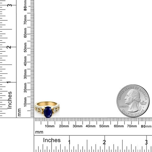 18K Yellow Gold Plated Silver Gemstone Birthstone Ring for Women | Oval 8X6MM with Round Accents | Intricate Milgrain and Filigree Detail | Fine Jewelry for Engagement Wedding Anniversary | Sizes 5-9 in Saudi Arabia
