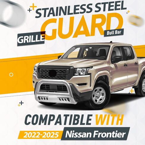 بار Kuafu Bull متوافق مع 2022 2023 2024 2025 Nissan Frontier Front Press Press Brush Grille Grille Push Bar Bar Steel Black in Saudi Arabia