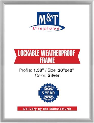 M&T Displays Lockable Weatherproof Snap Poster Frame 1.38" Aluminum Profile Front Loading Wall Mounting Picture Photo Holder (Silver, 8.5x11 inch) in Saudi Arabia