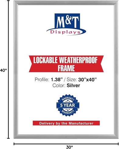 M&T Displays Lockable Weatherproof Snap Poster Frame 1.38" Aluminum Profile Front Loading Wall Mounting Picture Photo Holder (Silver, 8.5x11 inch) in Saudi Arabia