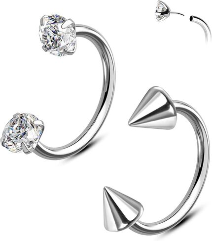COCHARM 2PCS Horseshoe Nose Ring Hoop 20g-Push Pin Style, Threadless Nose Rings For Women Men, 316L Surgical Steel Double Clear CZ Spike Horseshoe Nose Piercing Hoop 7mm,8mm, 9mm in Saudi Arabia