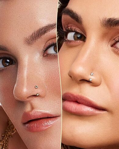 COCHARM 2PCS Horseshoe Nose Ring Hoop 20g-Push Pin Style, Threadless Nose Rings For Women Men, 316L Surgical Steel Double Clear CZ Spike Horseshoe Nose Piercing Hoop 7mm,8mm, 9mm in Saudi Arabia
