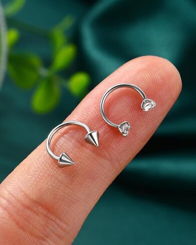 COCHARM 2PCS Horseshoe Nose Ring Hoop 20g-Push Pin Style, Threadless Nose Rings For Women Men, 316L Surgical Steel Double Clear CZ Spike Horseshoe Nose Piercing Hoop 7mm,8mm, 9mm in Saudi Arabia