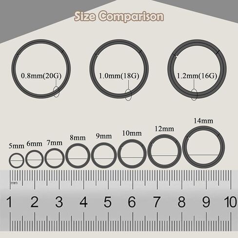 Blisi Grade 23 Titanium Tove Rings Hoops - 20G/18G/16G ، 6/7/8/9/10 مم ، حلقات نقرة مفصلية للأنف ، الشفاه ، الحلزوني ، الغضروف ، روك - أقراط نائمة السوداء ، السود/الفضة/الذهب/الوردي in Kuwait