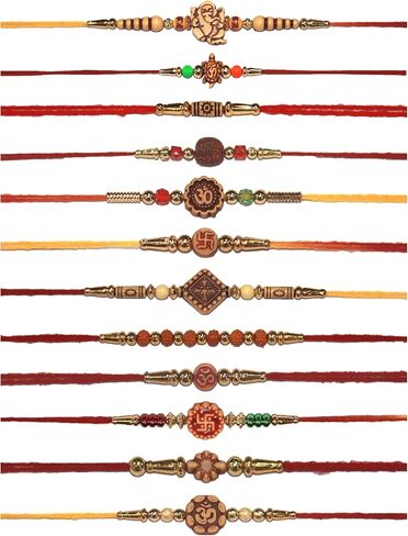 IS4A Set of 12 Bracelets for Brothers Assorted Bracelet With Rudraksha Beads Bracelet Designer Round Beads Rakhi for Brother Handmade Rakhi in Kuwait