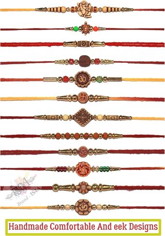 IS4A Set of 12 Bracelets for Brothers Assorted Bracelet With Rudraksha Beads Bracelet Designer Round Beads Rakhi for Brother Handmade Rakhi in Kuwait