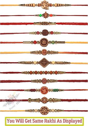 IS4A Set of 12 Bracelets for Brothers Assorted Bracelet With Rudraksha Beads Bracelet Designer Round Beads Rakhi for Brother Handmade Rakhi in Kuwait