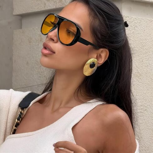 Trendy Aviator Sunglasses for Women Men, Retro 70s Sun Glasses, Oversized glasses UV400 in Kuwait