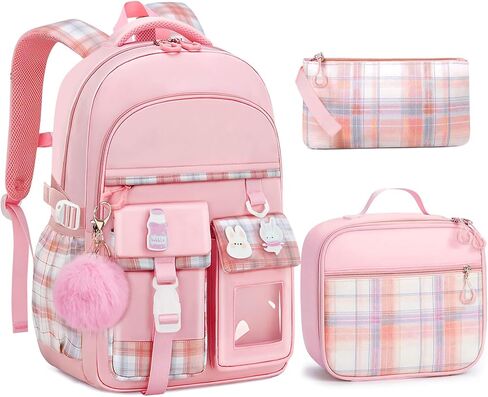 School Backpack for Girls - 5PCS Girls Backpack with Lunch Box Set for Elementary, Middle and High School Students - 18" Large Capacity School Bookbag with Multiple Pockets in Saudi Arabia