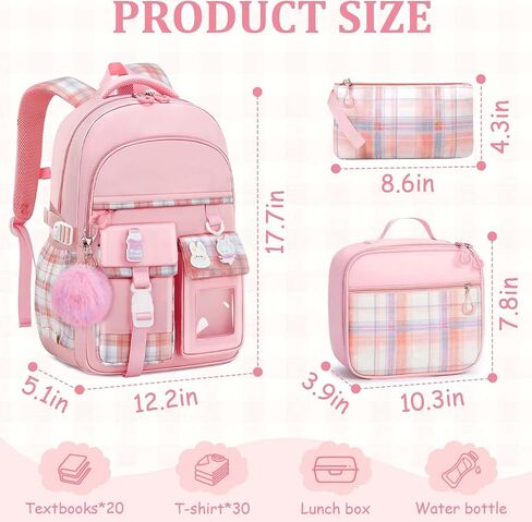 School Backpack for Girls - 5PCS Girls Backpack with Lunch Box Set for Elementary, Middle and High School Students - 18" Large Capacity School Bookbag with Multiple Pockets in Saudi Arabia