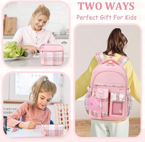 School Backpack for Girls - 5PCS Girls Backpack with Lunch Box Set for Elementary, Middle and High School Students - 18" Large Capacity School Bookbag with Multiple Pockets in Saudi Arabia