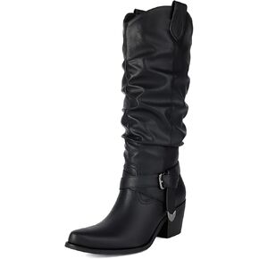 UTIKLIOU المرأة حذاء برقبة للركبة مترهل سحب على جولة تو واسعة العجل الأحذية كعب أحذية ركوب الخيل أحذية الشتاء خمر in Kuwait