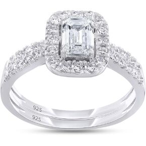 Bridal Set Rings For Women 1.00 Carat (ct) Lab Grown Diamond Halo Solitaire Engagement Wedding Ring For Women 14k Gold Over 925 Sterling Silver Jewelry For Her in Kuwait