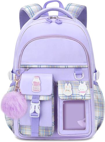 School Backpack for Girls - 5PCS Girls Backpack with Lunch Box Set for Elementary, Middle and High School Students - 18" Large Capacity School Bookbag with Multiple Pockets in Saudi Arabia