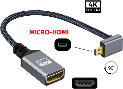 Xiwai 4K Micro HDMI 1.4 ذكر 90 درجة زاوية يمين إلى HDMI أنثى تمديد كابل لكاميرا DV MP4 تيار مستمر للكمبيوتر المحمول in Saudi Arabia