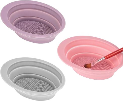 SHIDOW Portable Folding Brush Bowl, Silicone Brush Bowl Clean Watercolor Painting Water Cup for Acrylic Oil Painting (Purple, Pink, White, 3 pcs) in Saudi Arabia