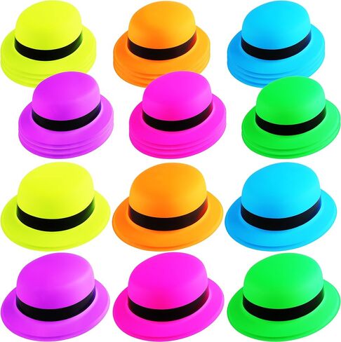 24 Pack Colorful Bowler Hats Bulk Plastic Bowler Hat Neon Derby Hat Party Hats for Adult Child Party Dress Up Photo Booth Supplies, 6 Colors in Saudi Arabia