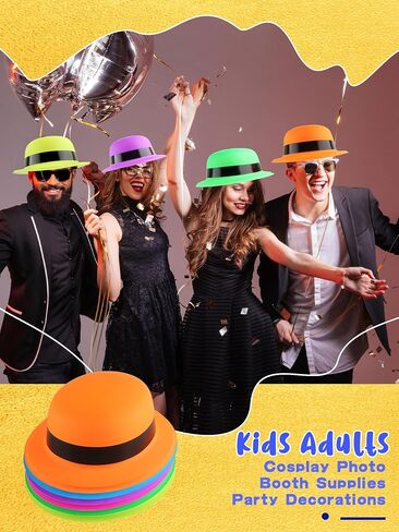24 Pack Colorful Bowler Hats Bulk Plastic Bowler Hat Neon Derby Hat Party Hats for Adult Child Party Dress Up Photo Booth Supplies, 6 Colors in Saudi Arabia
