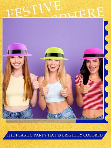 24 Pack Colorful Bowler Hats Bulk Plastic Bowler Hat Neon Derby Hat Party Hats for Adult Child Party Dress Up Photo Booth Supplies, 6 Colors in Saudi Arabia