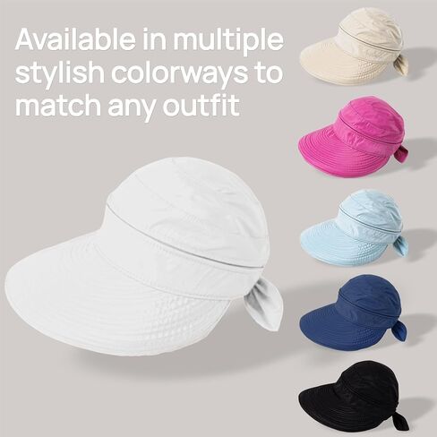 2-in-1 Women’s Sun Visor Sun Hat Zipper Off Ponytail Friendly, Lightweight Quick Dry, Summer UV Protection in Kuwait