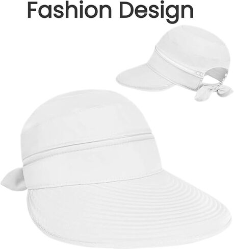 2-in-1 Women’s Sun Visor Sun Hat Zipper Off Ponytail Friendly, Lightweight Quick Dry, Summer UV Protection in Kuwait