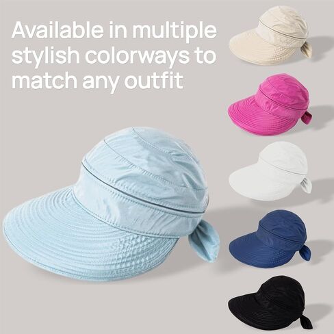 2-in-1 Women’s Sun Visor Sun Hat Zipper Off Ponytail Friendly, Lightweight Quick Dry, Summer UV Protection in Kuwait