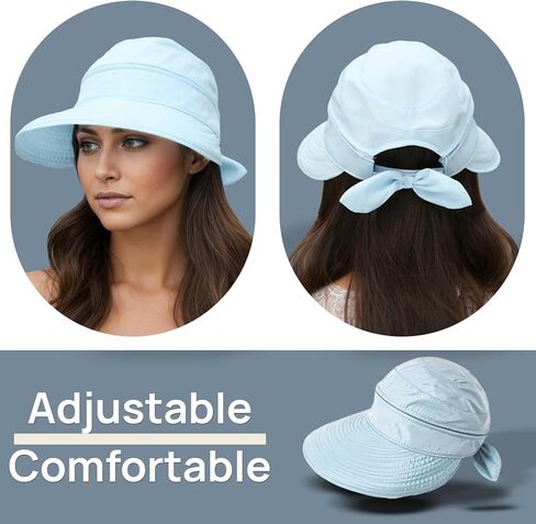 2-in-1 Women’s Sun Visor Sun Hat Zipper Off Ponytail Friendly, Lightweight Quick Dry, Summer UV Protection in Kuwait
