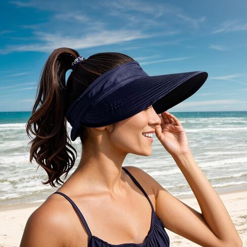 2-in-1 Women’s Sun Visor Sun Hat Zipper Off Ponytail Friendly, Lightweight Quick Dry, Summer UV Protection in Kuwait