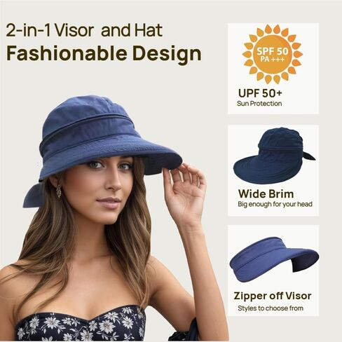 2-in-1 Women’s Sun Visor Sun Hat Zipper Off Ponytail Friendly, Lightweight Quick Dry, Summer UV Protection in Kuwait