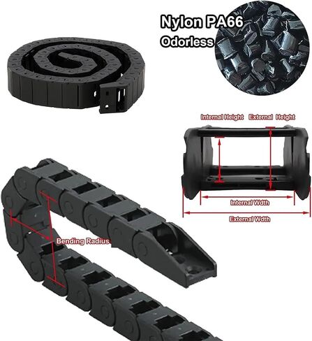 10x15mm 15x30mm 15x50mm 18x25mm 18x37mm L1000mm Cable Drag Chain Wire Carrier with end connectors for CNC Router Machine Tools(15x50mm) in Saudi Arabia