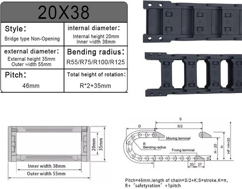 سلاسل الكابلات R55 ~ R125 20x25 20x38 20x50 20x57 غير فتح/explosd السحب البلاستيكي 1M طول النقطة الأصفر طول (100 مم ، 20x25 مم_ in Saudi Arabia