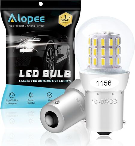 Alopee 1156 LED Bulb Amber 10-30V DC 1156 Bulb Replacement for 1141 1003 7506 P21W Blinker Light, Turn Signal Bulb 3014 Chips, Non Polarity, Pack of 2 in Kuwait