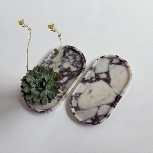 Natural Marble Stone 11.8 inches Oval Catchall Tray Classics Sundries Storage Jewelry Plates (Calacatta Purple) in Saudi Arabia