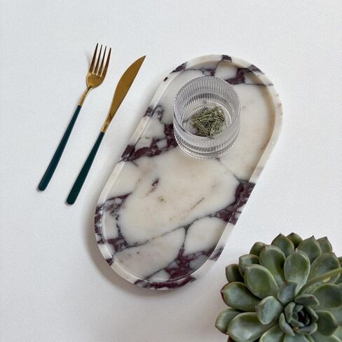 Natural Marble Stone 11.8 inches Oval Catchall Tray Classics Sundries Storage Jewelry Plates (Calacatta Purple) in Saudi Arabia