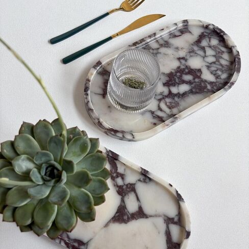 Natural Marble Stone 11.8 inches Oval Catchall Tray Classics Sundries Storage Jewelry Plates (Calacatta Purple) in Saudi Arabia
