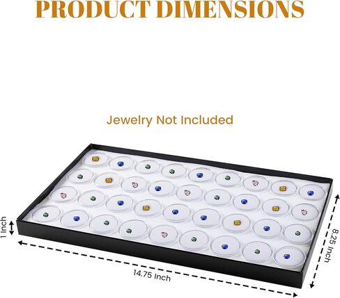 Novel Box Jewelry Tray with Lid 8.25x14.75x1 + Small Size 50 Gems Jars | Glass Jewelry Box with Fitted Lid & White Tray Foam Liner | Glass Rock Storage Box | Display Boxes for Collectibles in Saudi Arabia