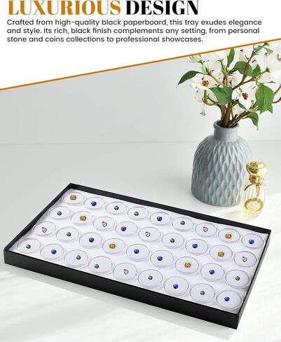Novel Box Jewelry Tray with Lid 8.25x14.75x1 + Small Size 50 Gems Jars | Glass Jewelry Box with Fitted Lid & White Tray Foam Liner | Glass Rock Storage Box | Display Boxes for Collectibles in Saudi Arabia