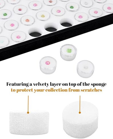 Novel Box Jewelry Tray with Lid 8.25x14.75x1 + Small Size 50 Gems Jars | Glass Jewelry Box with Fitted Lid & White Tray Foam Liner | Glass Rock Storage Box | Display Boxes for Collectibles in Saudi Arabia