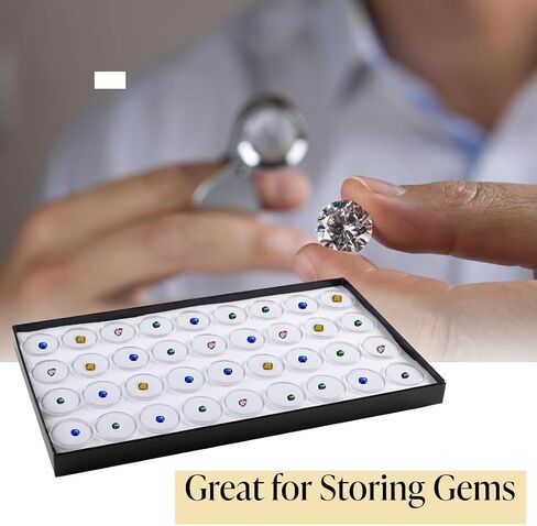 Novel Box Jewelry Tray with Lid 8.25x14.75x1 + Small Size 50 Gems Jars | Glass Jewelry Box with Fitted Lid & White Tray Foam Liner | Glass Rock Storage Box | Display Boxes for Collectibles in Saudi Arabia