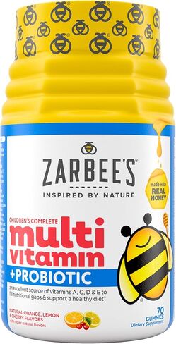 Zarbee's Kid's Complete Daily Multivitamin + Probiotic Gummies with Vitamins A B C D E & zinc for Digestive Health Easy To Chew, Natural Fruit 70 Count in Kuwait