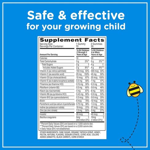 Zarbee's Kid's Complete Daily Multivitamin + Probiotic Gummies with Vitamins A B C D E & zinc for Digestive Health Easy To Chew, Natural Fruit 70 Count in Kuwait