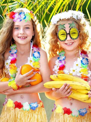 Fovths 3 Sets Hawaiian Hula Grass Skirt with Pineapple Glasses Garland Leis Necklace Bracelet Costume Accessory Kit for Women Men Summer Tropical Party Decorations in Saudi Arabia