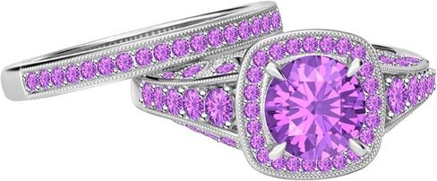 Round Cut Women's Simulated Purple Amethyst Halo Wedding Bridal Ring Sets In 925 Sterling Silver 14K Two-Tone Gold Over in Saudi Arabia