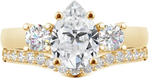 1-6 قيراط الكمثرى 14K مختبر الذهب الأبيض نمت الماس والمختبر الزفاف الماسي مجموعة الزفاف (1CT مركز ، جودة الإرث AAAA) in Saudi Arabia