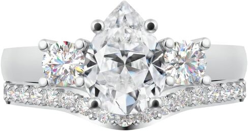 1-6 قيراط الكمثرى 14K مختبر الذهب الأبيض نمت الماس والمختبر الزفاف الماسي مجموعة الزفاف (1CT مركز ، جودة الإرث AAAA) in Saudi Arabia