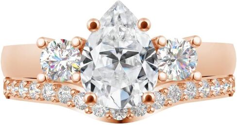 1-6 قيراط الكمثرى 14K مختبر الذهب الأبيض نمت الماس والمختبر الزفاف الماسي مجموعة الزفاف (1CT مركز ، جودة الإرث AAAA) in Saudi Arabia