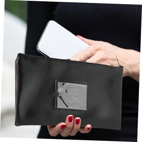 NUOBESTY Bank Deposit Money Bags with Window Compact Zippered Pouch for Cash Coins Documents Versatile PU Storage for Makeup in Saudi Arabia