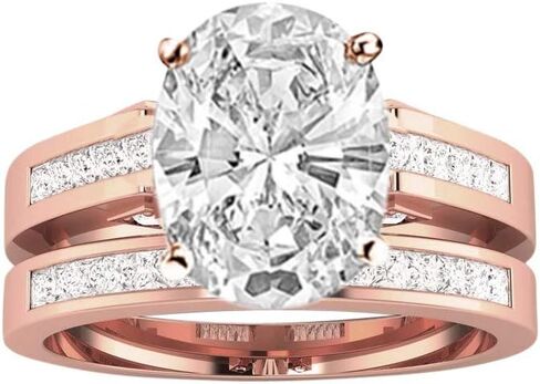 1.28 Carat GIA Certified Oval Cut 14k White Gold Channel Set Princess Cut Bridal Set Diamond Engagement Ring Wedding Band (G-H Color VVS1-VVS2 Clarity Center Stones) in Saudi Arabia
